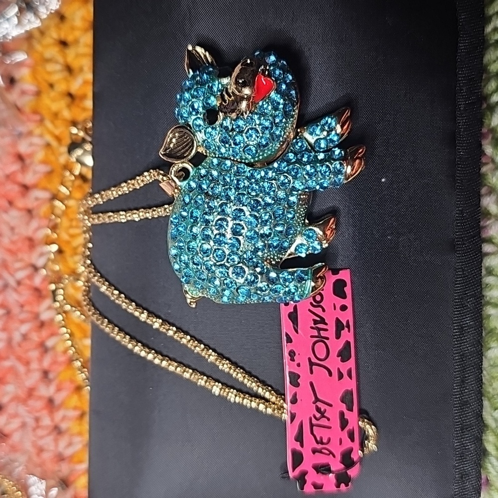 Betsey Johnson Sparkling Blue Pig Necklace